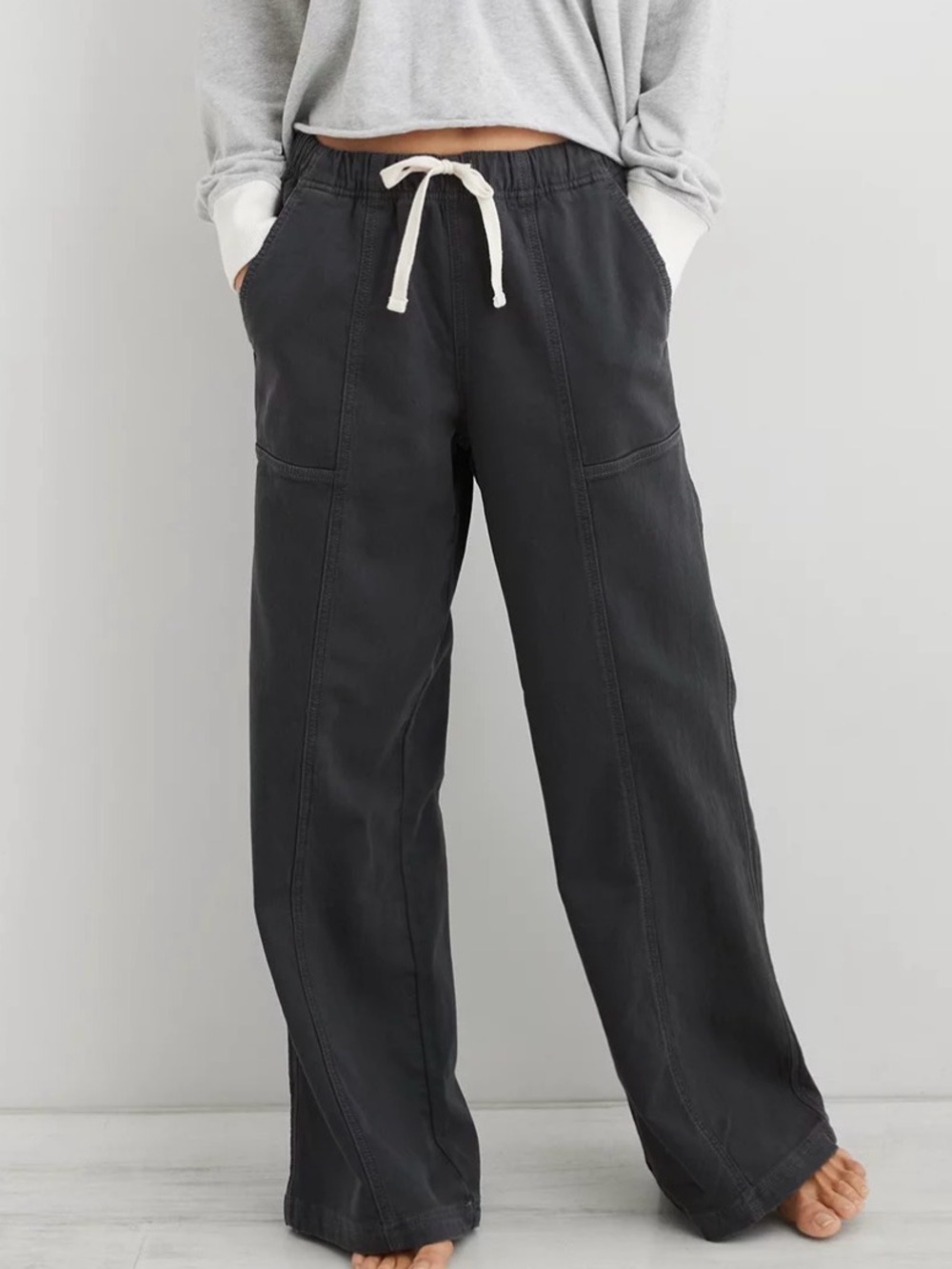 Aerieđź’ŽNWT Wide Leg Medium Me-Day Tie Waist Straight Leg Pant Size Medium 8/10 - Picture 1 of 8